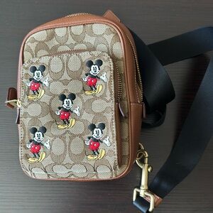 Disney X Coach Track Pack 14 In Signature Jacquard With Mickey Mouse Print